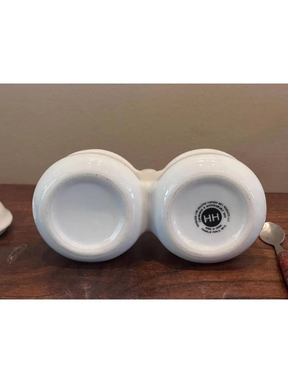Ceramic Double Condiment Server With Wood Handled Spoons